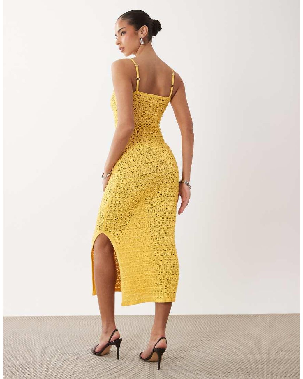 Gina Tricot Yellow Strappy Crochet Summer Maxi Dress