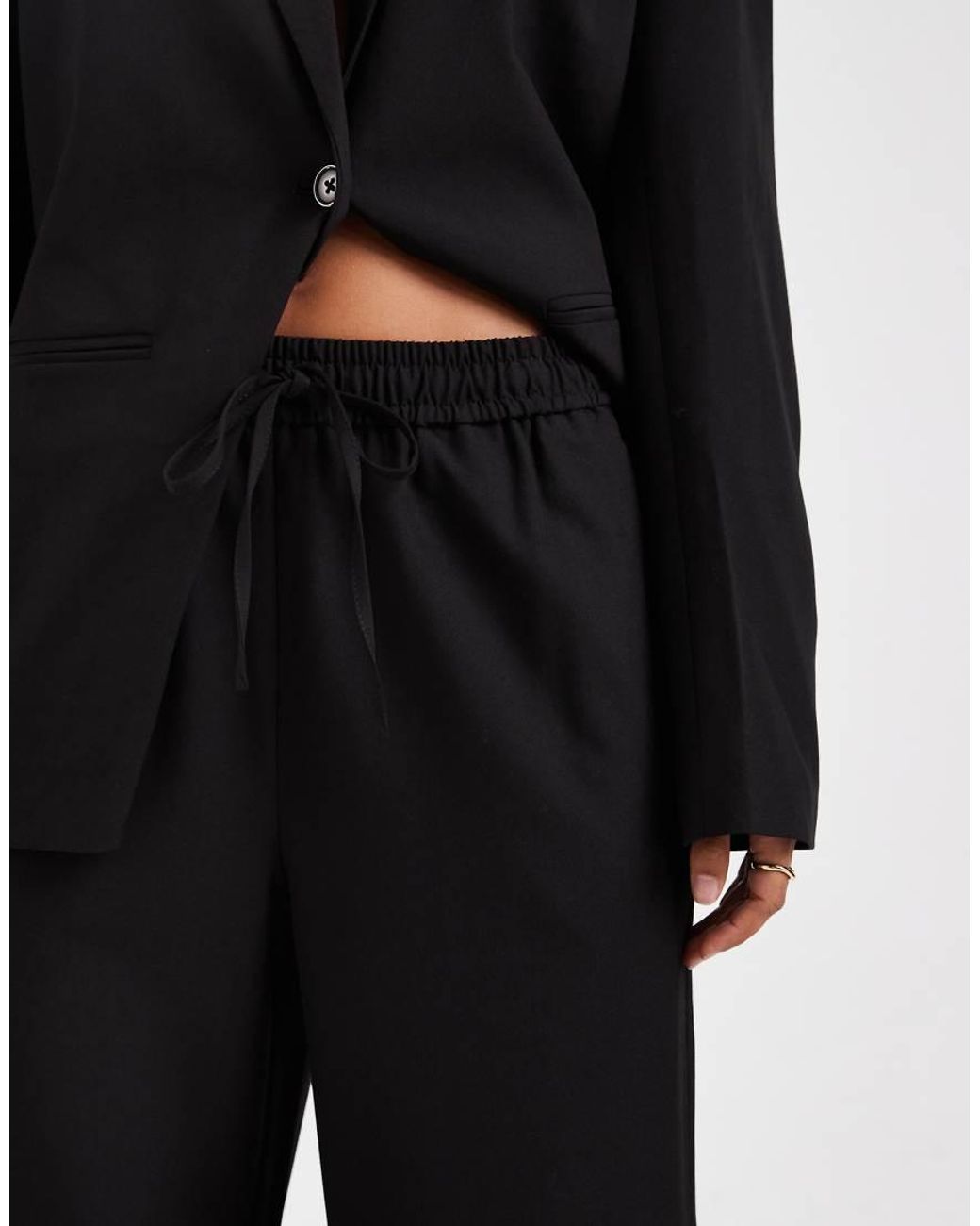 Pieces Black Wide Leg Tie Waist Tailored Trousers Co-ord
