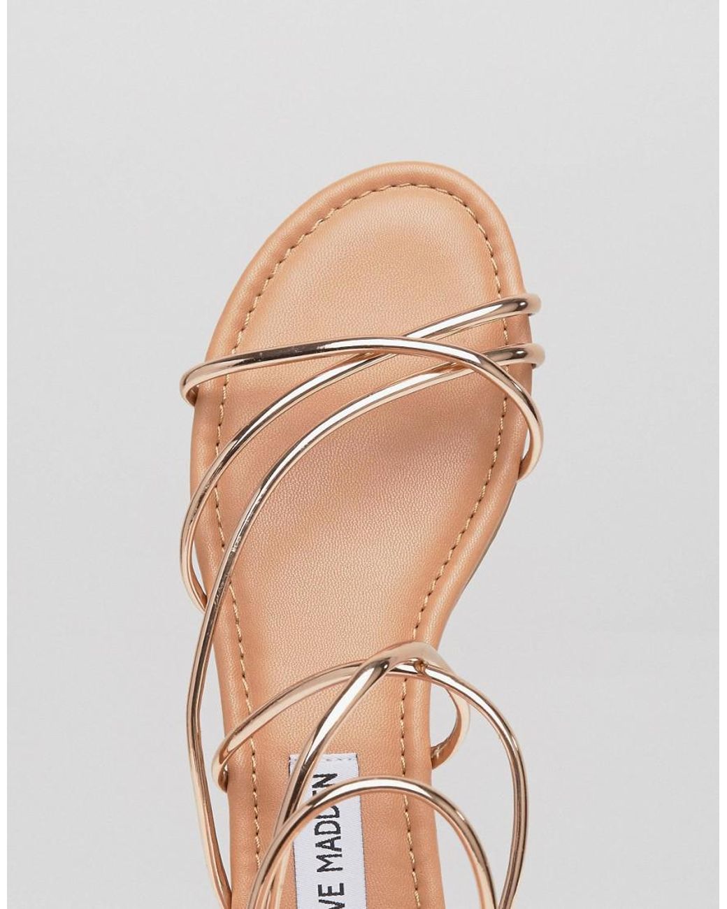 Steve Madden Sapphire Rose Gold Strappy Flat Sandals in Metallic | Lyst  Canada