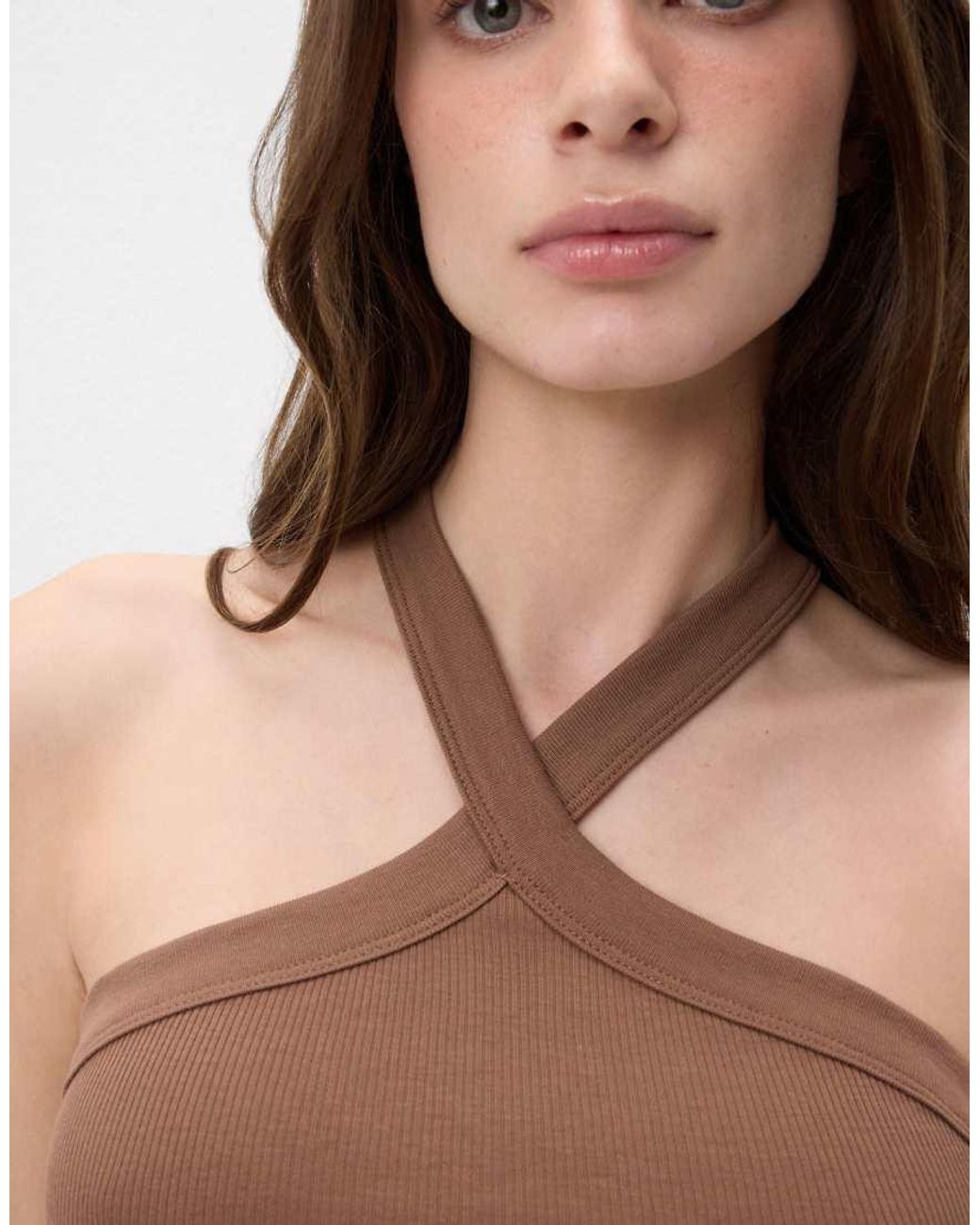Intimissimi Brown Ribbed Superior Cotton Crossover Cami