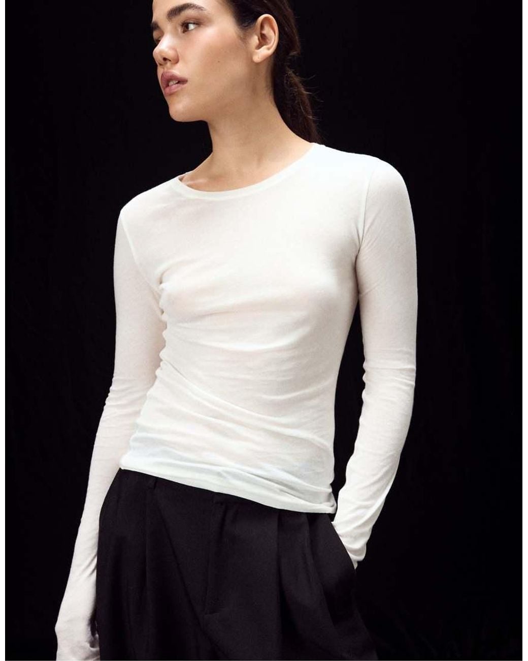 Stradivarius Black 100% Cotton Long-sleeve T-shirt