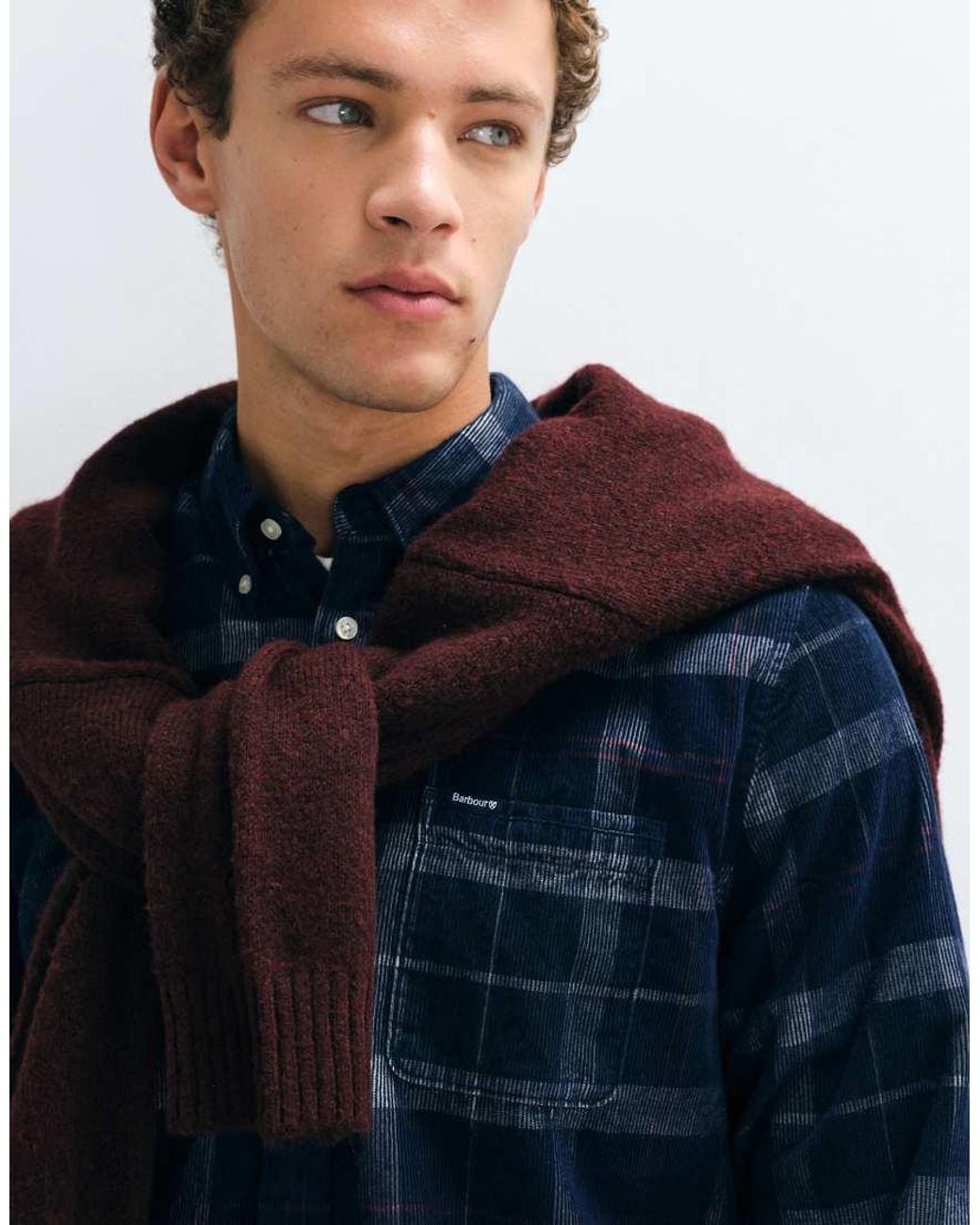 Barbour Blue Blair Long Sleeve Tailored Tartan Cord Shirt for men