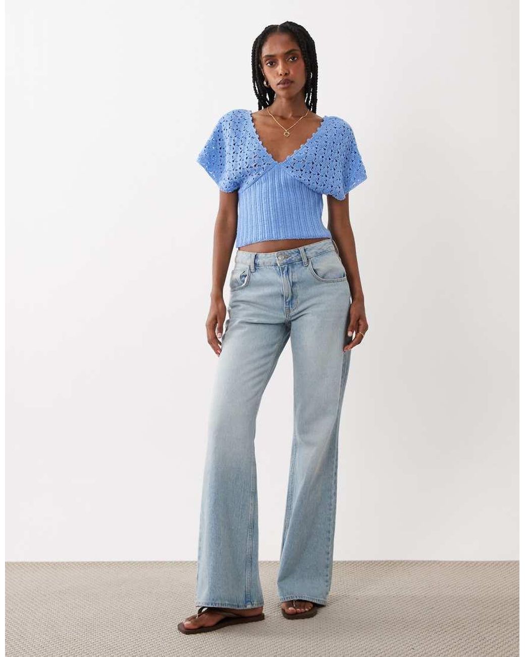 ASOS Blue Knitted Plunge Cinch Top