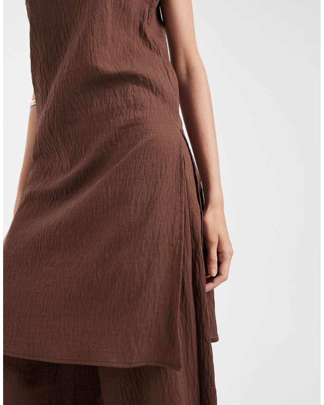 ASOS Brown Longline Crinkle Cami Top Co-ord With Split