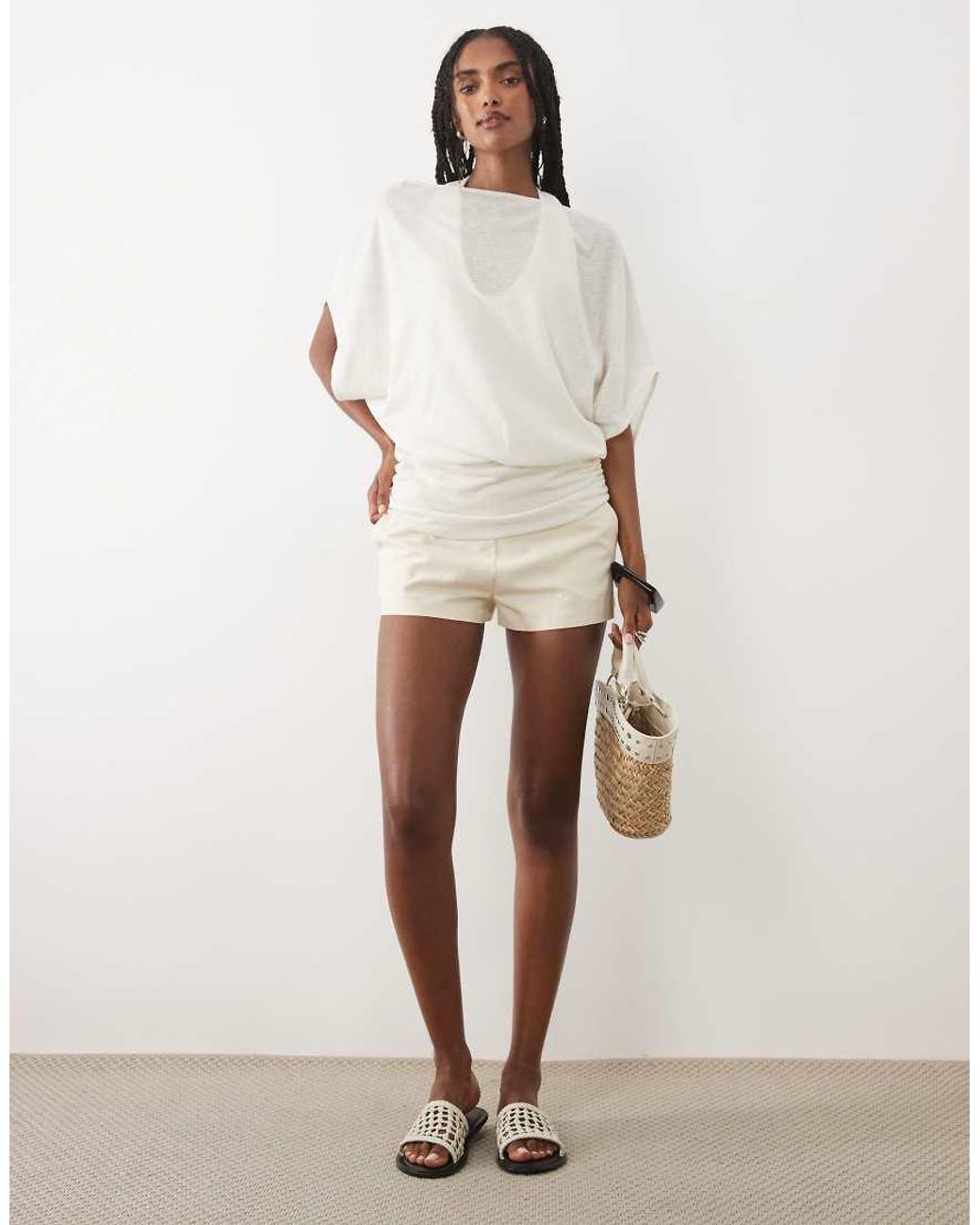 ASOS Natural Double Layer Top With Cinched Waist Top