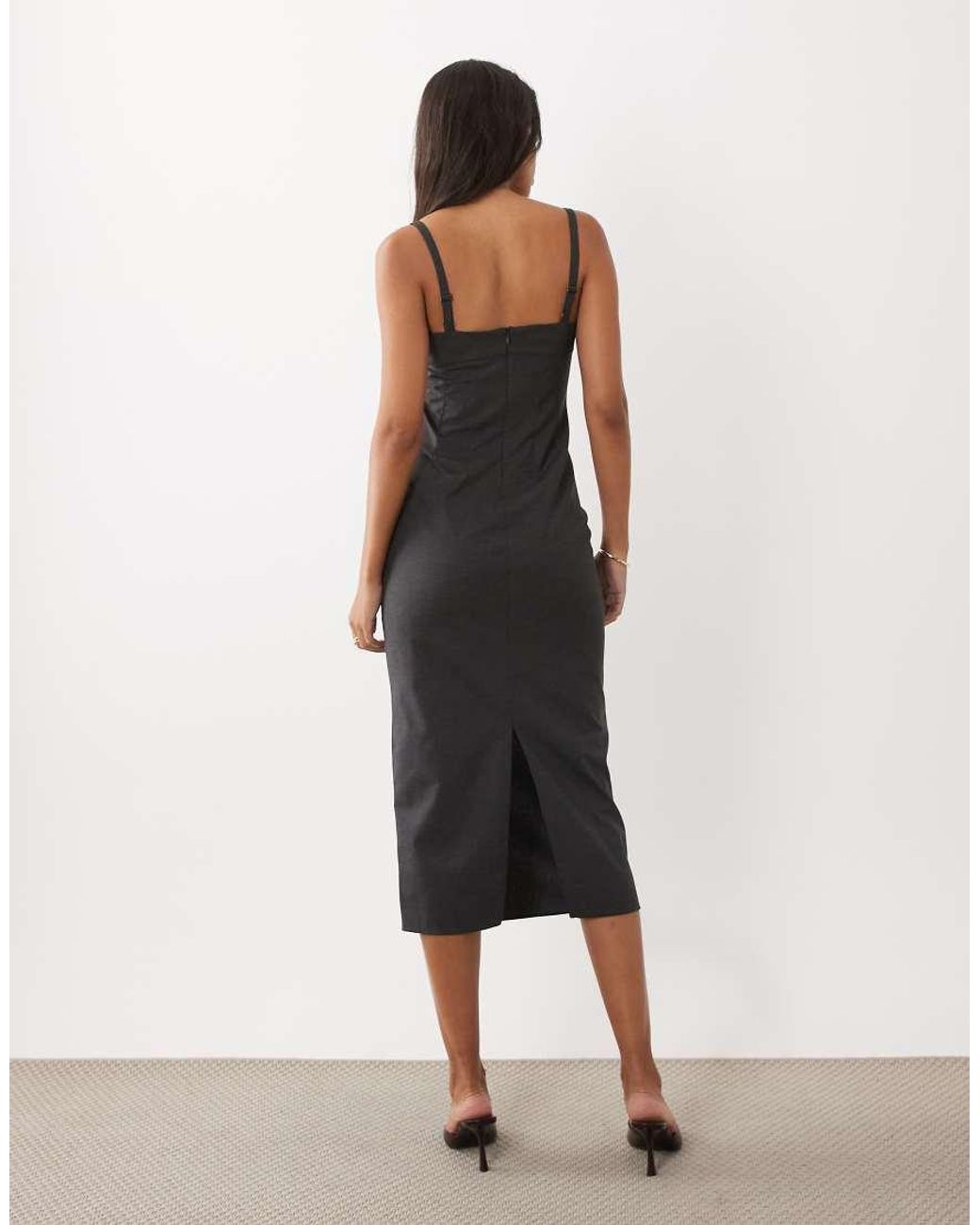 Mango White Scoop Neck Sculpted Midi Dress
