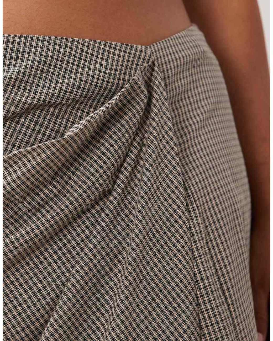 ASOS Multicolor Asos Design Curve Hitch Detail Volume Check Midi Skirt