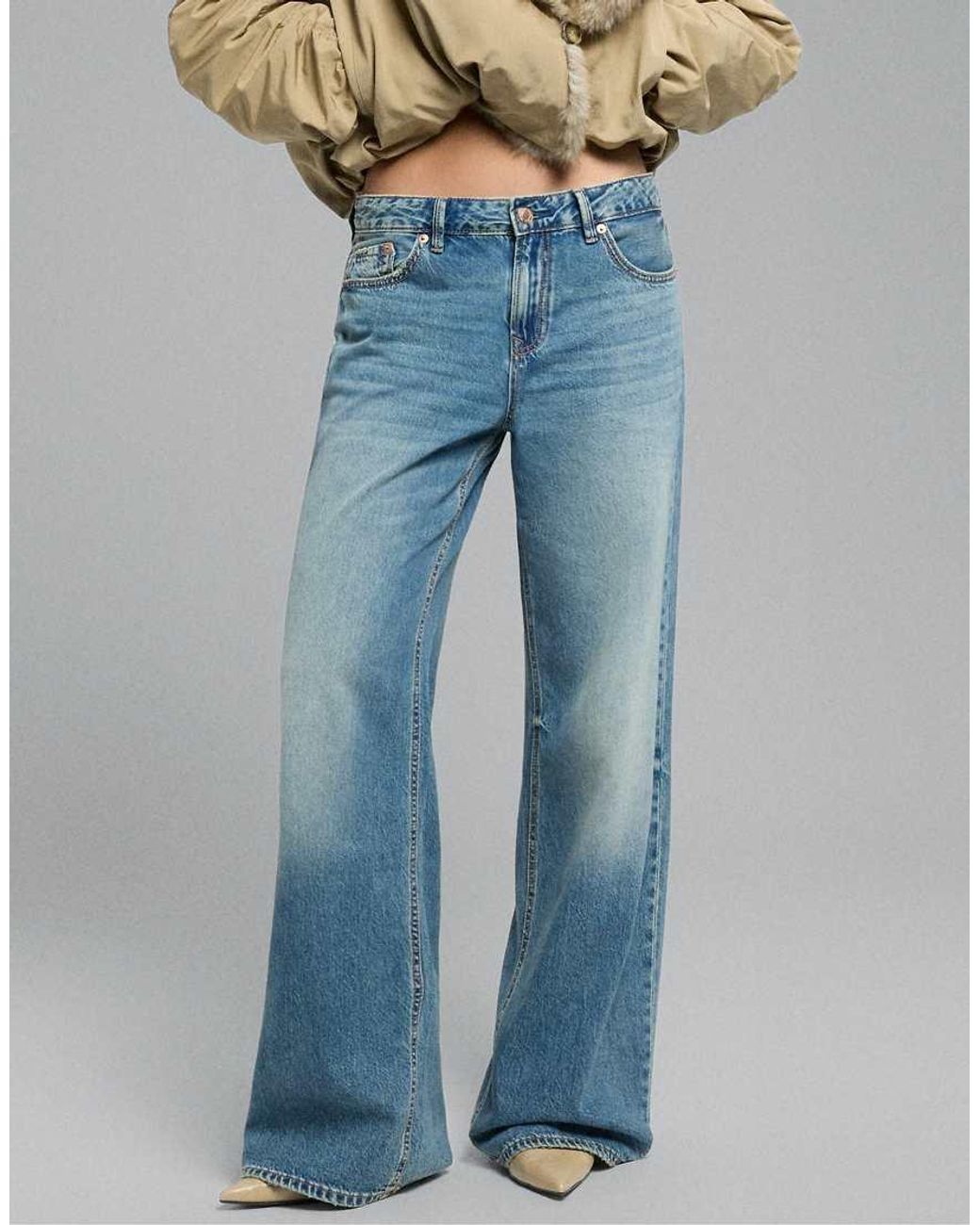 Stradivarius Blue D91 Low Wide-Leg Jeans