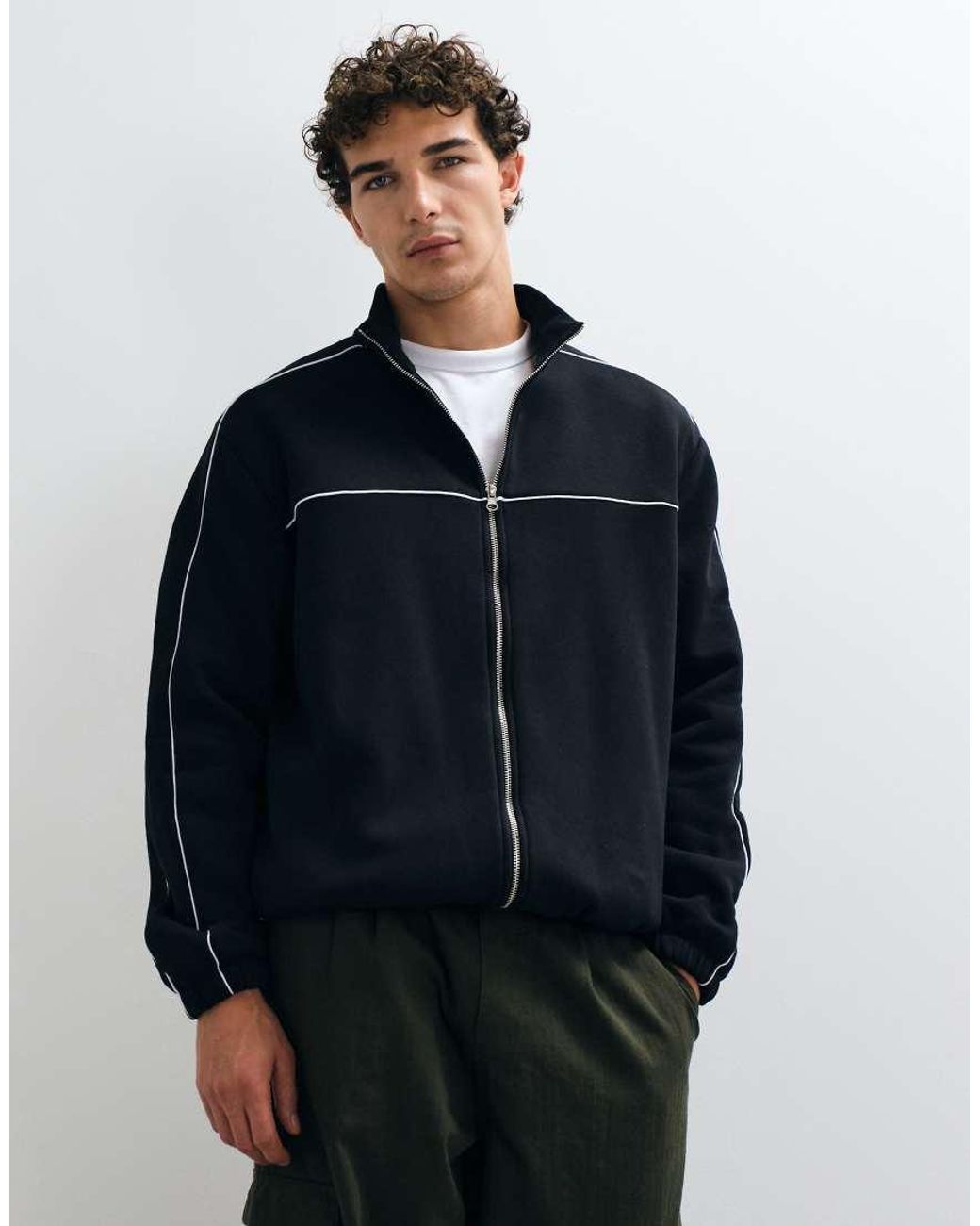 ASOS Blue Relaxed Track Jacket Zip Through With Piping for men