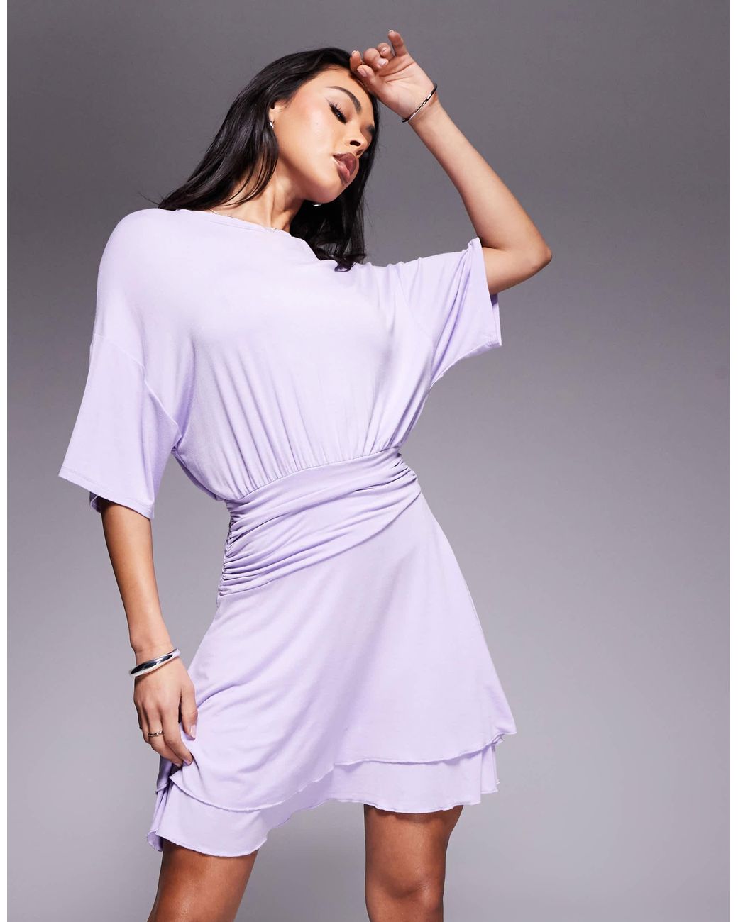 Women's Striped Off-White & Purple Mini Shirt Dress