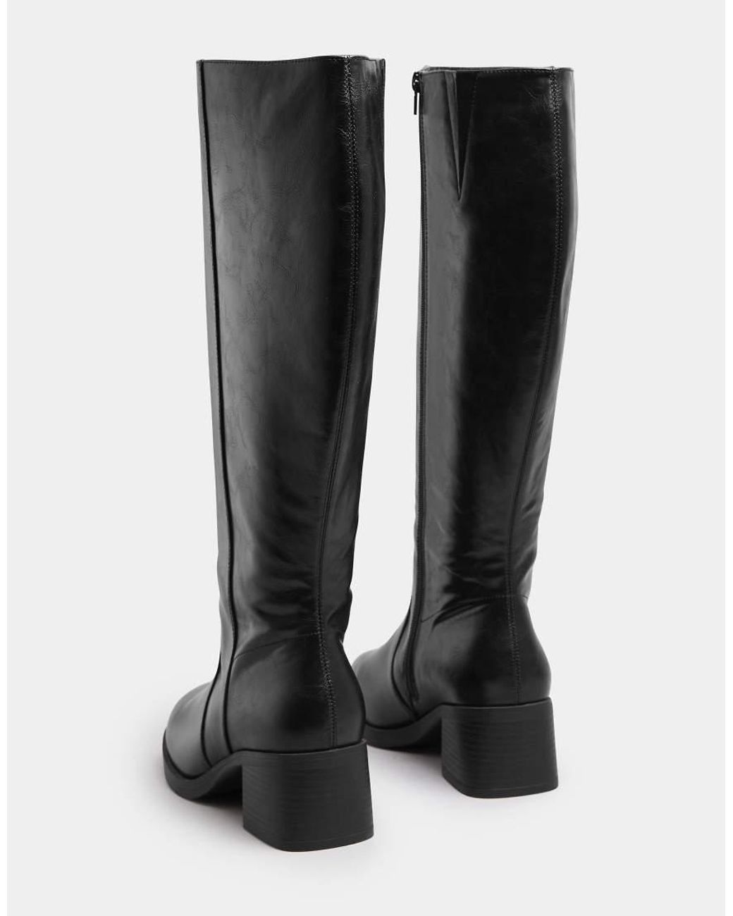 Yours Clothing Black Square Toe Knee High Boots