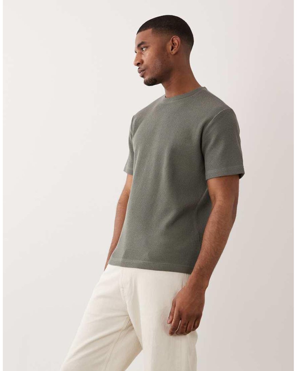 Only & Sons Green Relaxed Fit Waffle T-shirt for men
