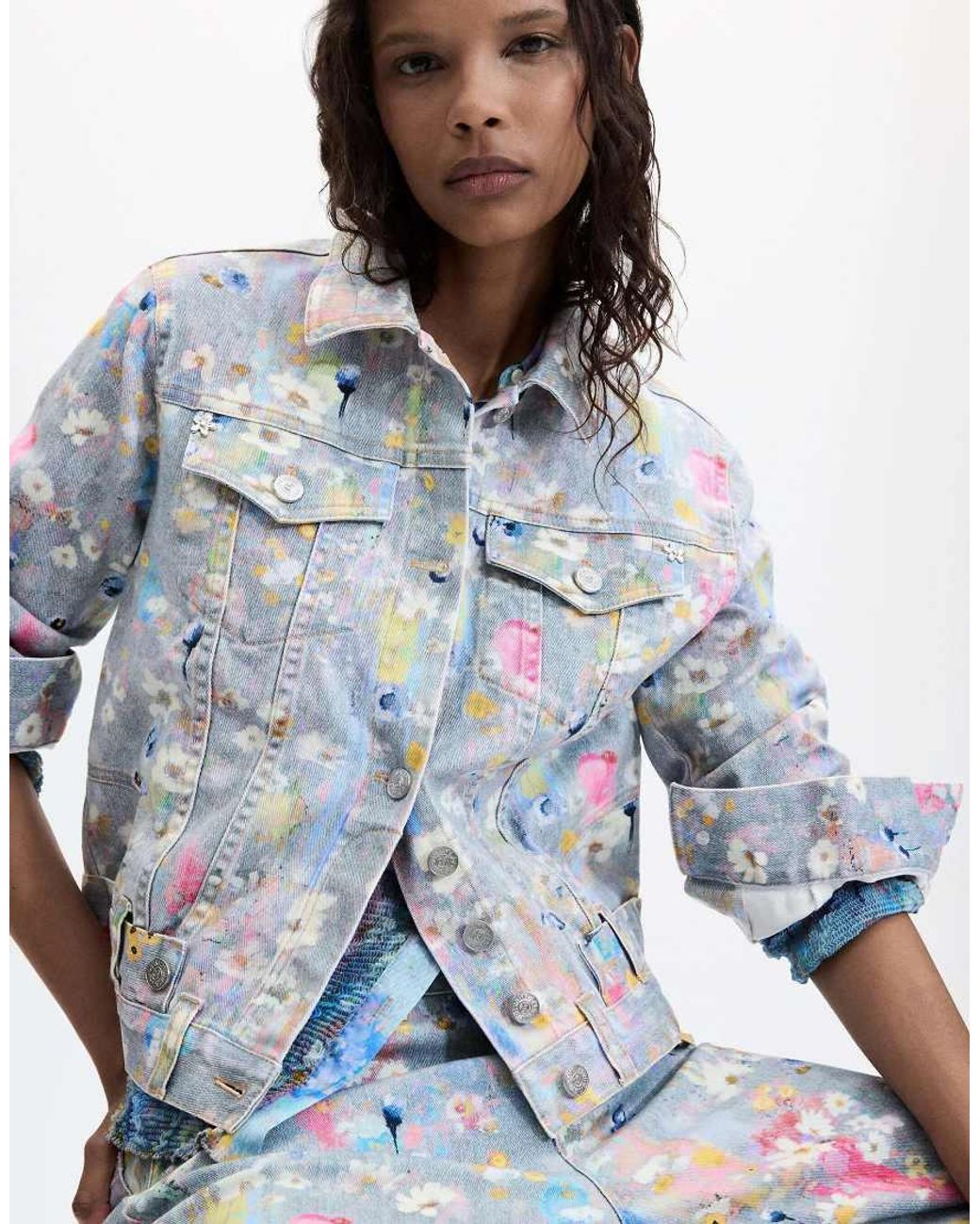 Desigual Blue Printed Denim Jacket