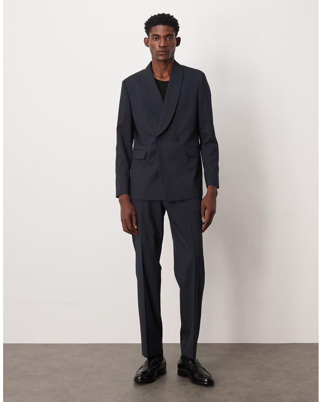 ASOS Blue Regular Wrap Shawl Neck Pinstripe Suit Jacket for men