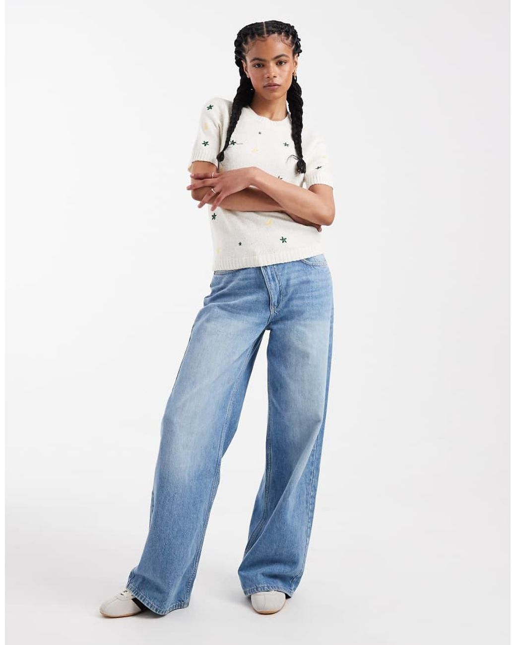 Threadbare Natural Knitted Tee With Lemon Embroidery