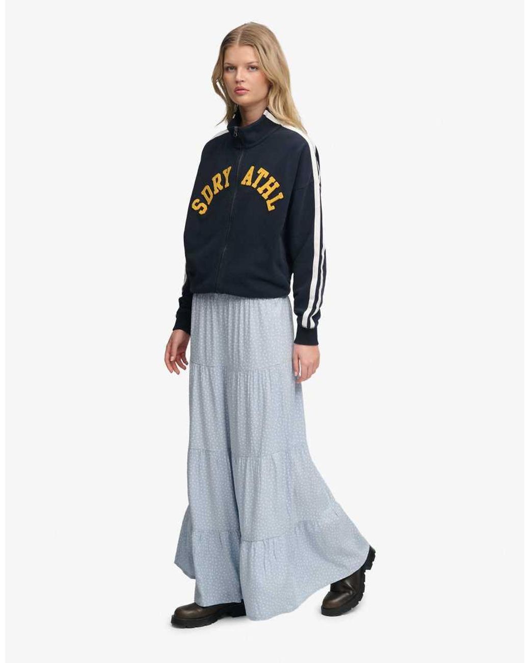 Superdry Blue Woven Tiered Maxi Skirt