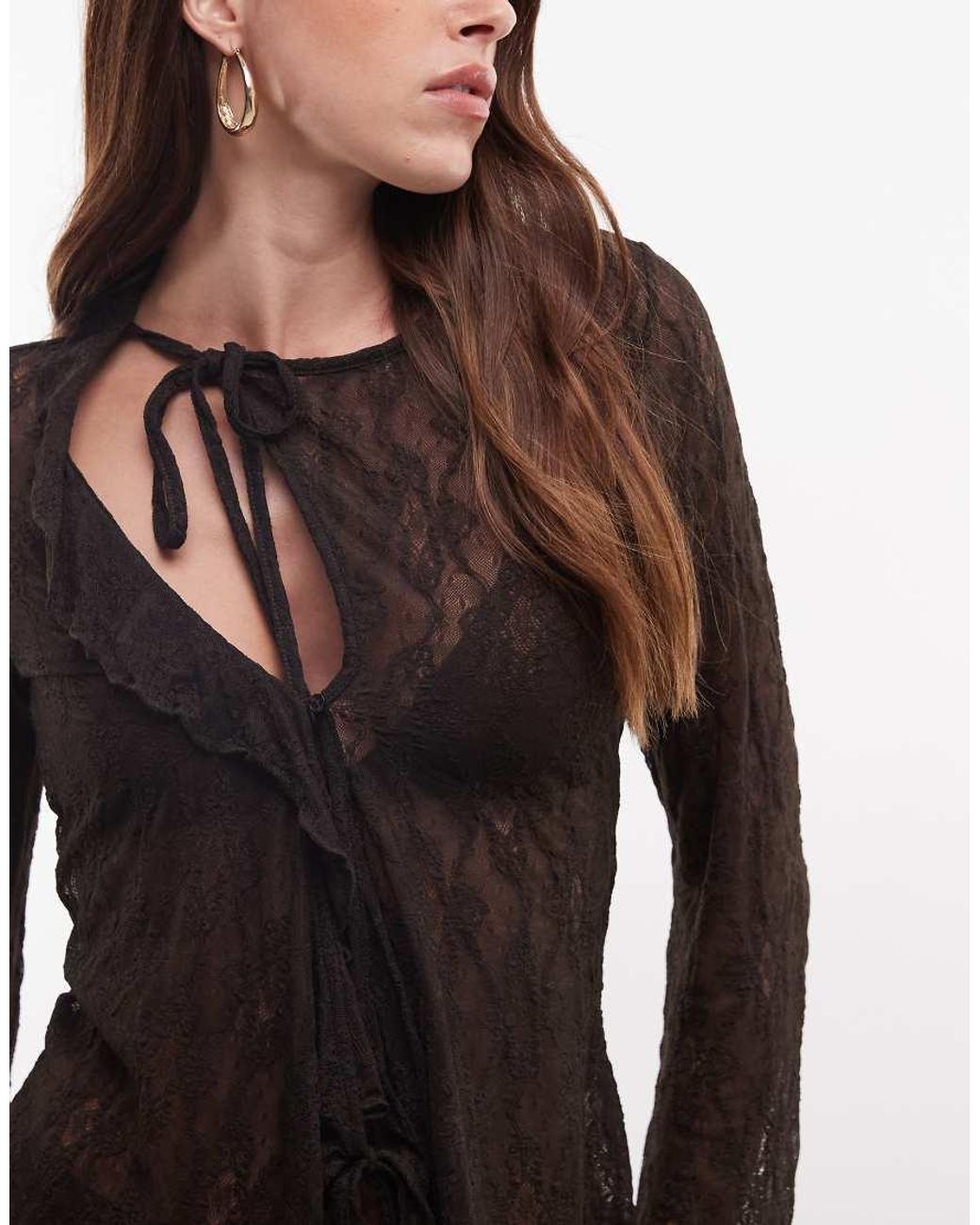 Monki Black Ruffle Lace Top