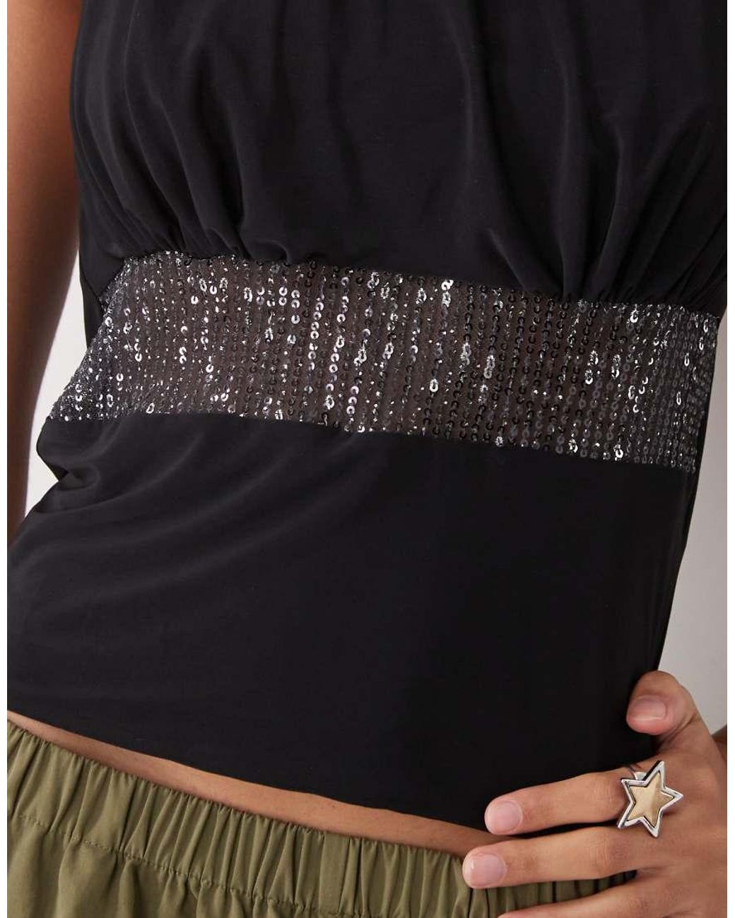 Collusion Black Cowl Halter Neck Top With Sequined Waist