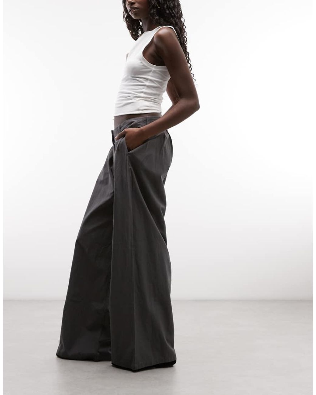 Weekday Gray Super Wide Leg Pleated Trousers