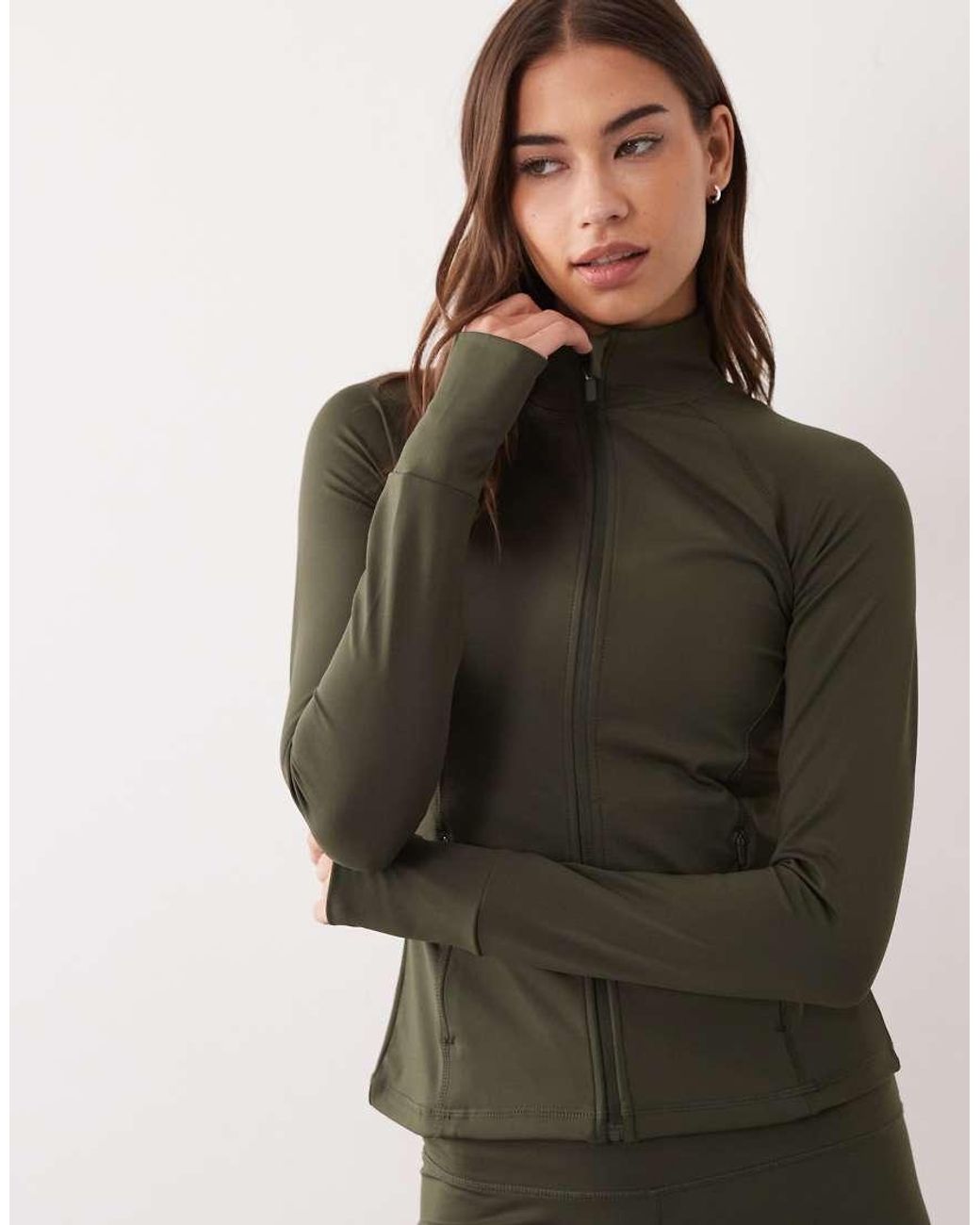 4505 Green Icon Active Zip Up Sculpting Long Sleeve Jacket With Zip Pockets