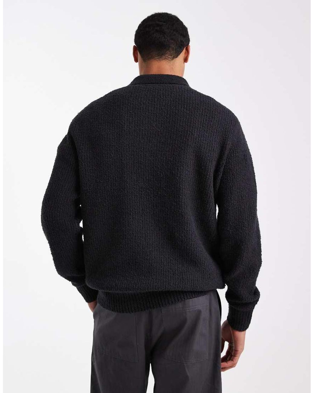 Only & Sons Black Relaxed Fit Fisherman Knit Polo Jumper for men