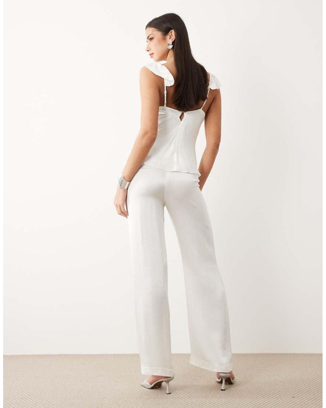 Bardot White Devin Mid Rise Straight Leg Satin Trousers Co-ord