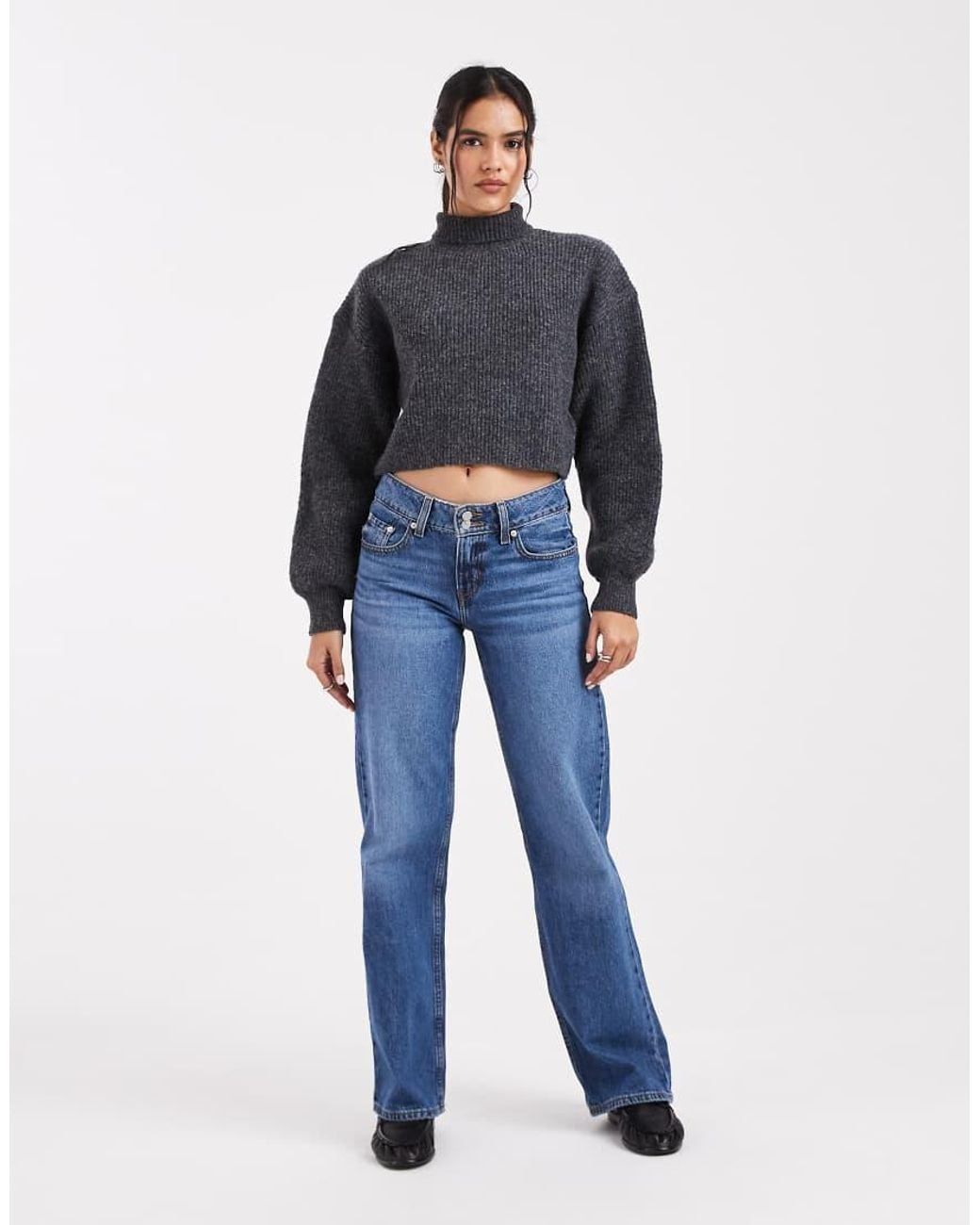 Monki Black Cropped High Neck Jumper