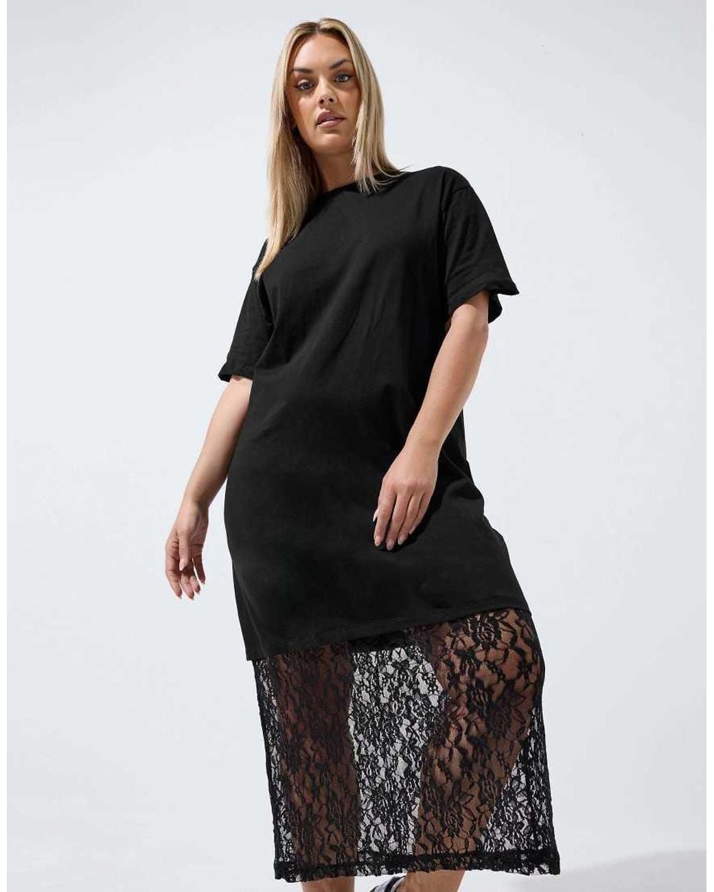 Yours Clothing Black Lace Trim Maxi Dress