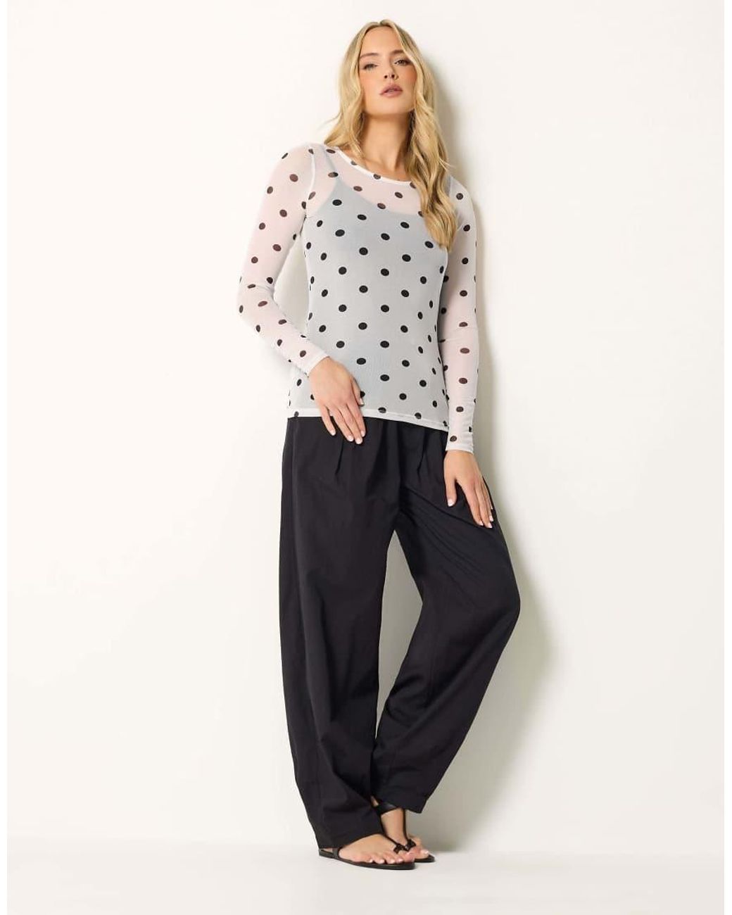 Long Tall Sally White Polka Dot Mesh Top