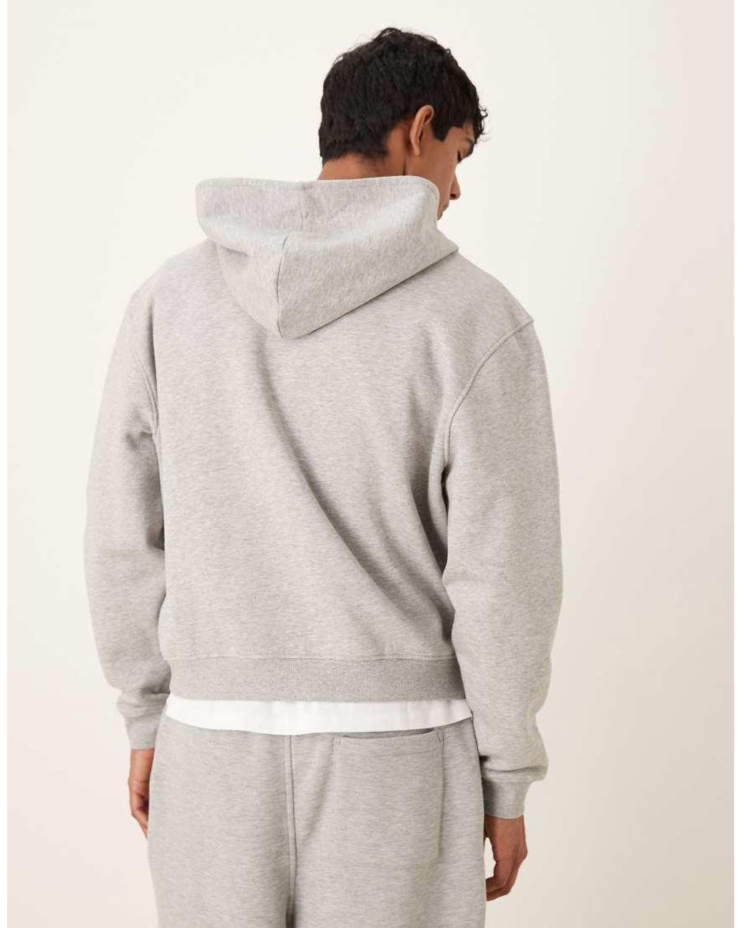 ASOS Natural Essentials Boxy Relaxed Zip Through Hoodie for men