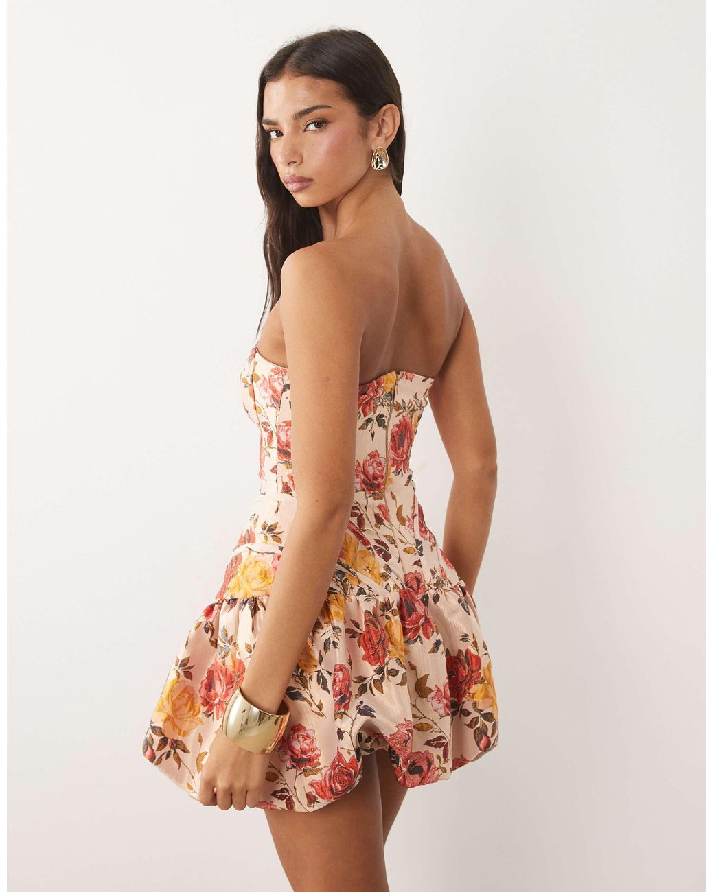 ASOS Brown Strapless Bubble Hem Mini Dress
