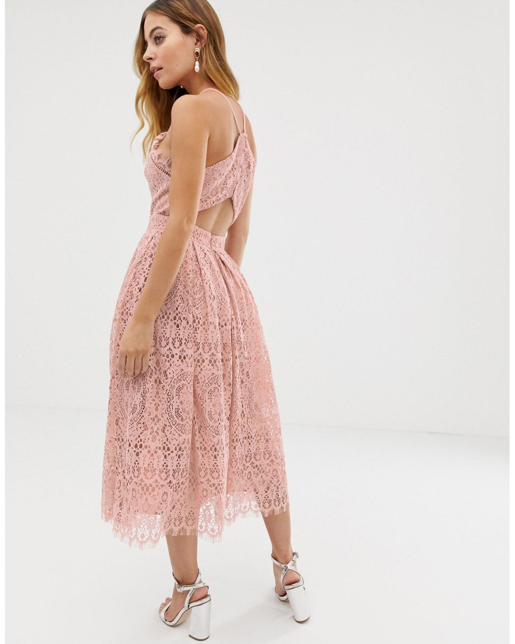 chinese dress ladies Rent Asos Design Flutter Sleeve Midi Dress In Corded Lace main image 1