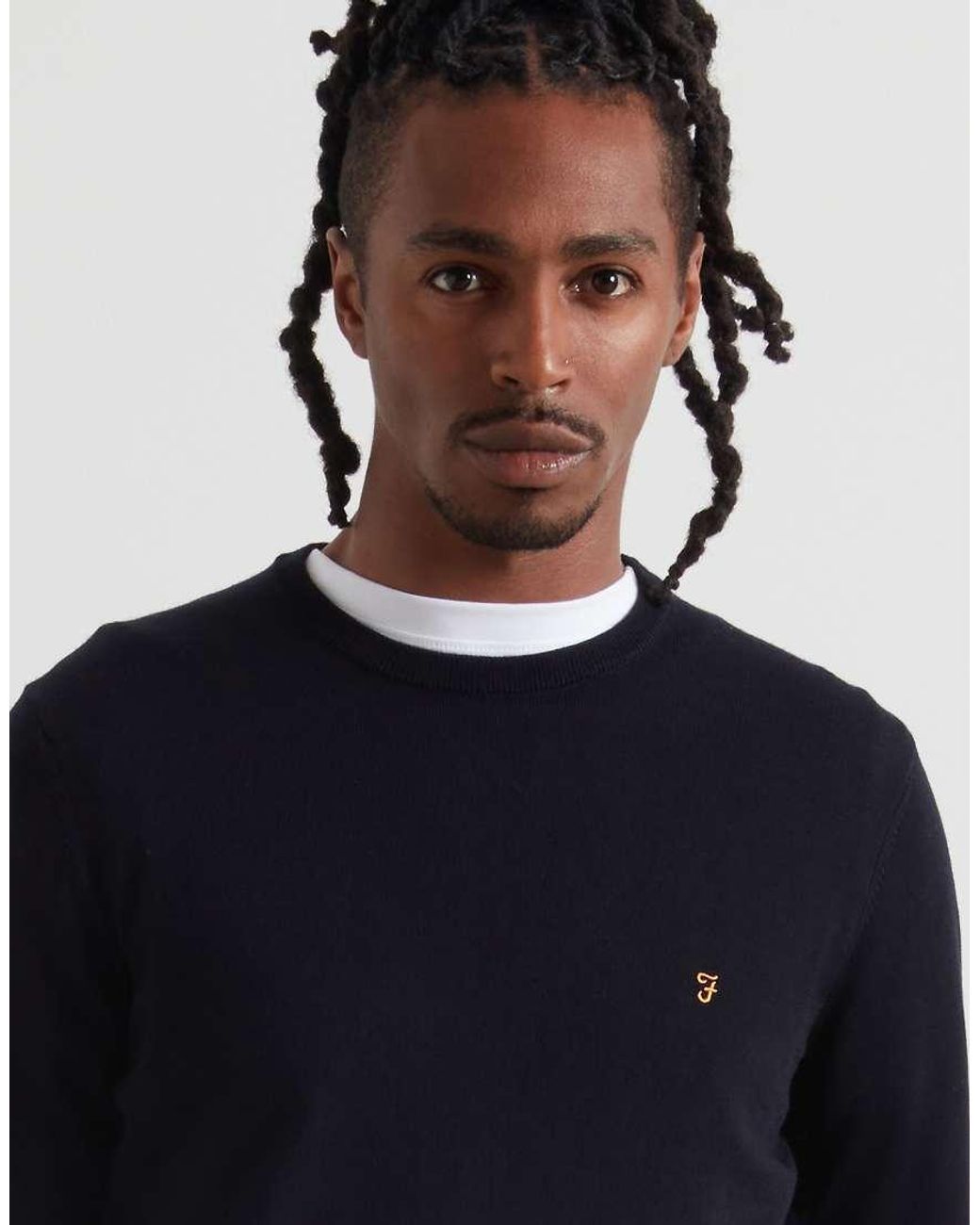 Farah Blue Mullen Merino Wool Knit Logo Jumper for men