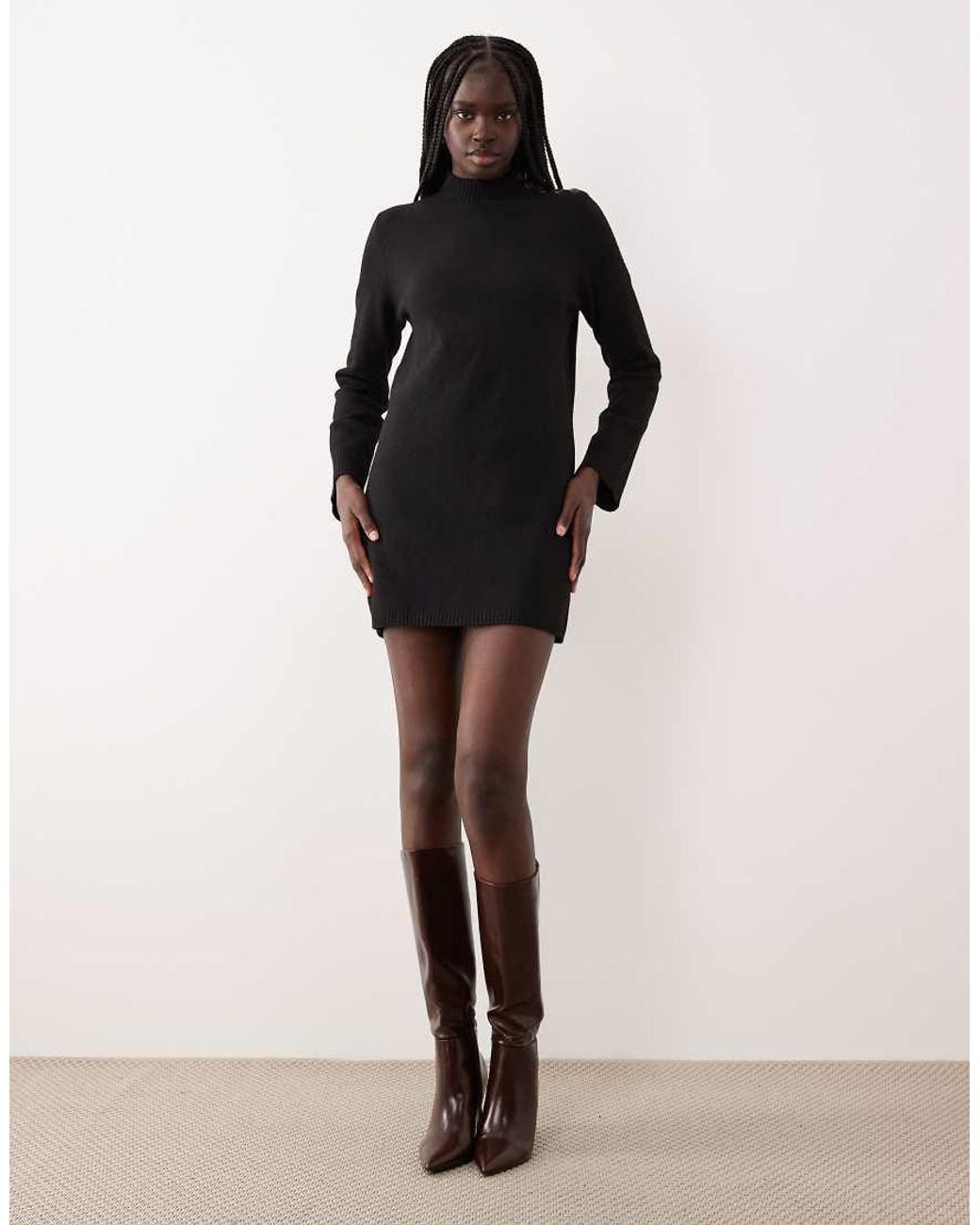 Mango Black Button Detail Long Sleeve Knitted Mini Dress