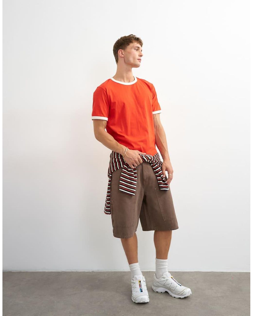 Topman Red Classic Fit Crop Ringer T-shirt for men