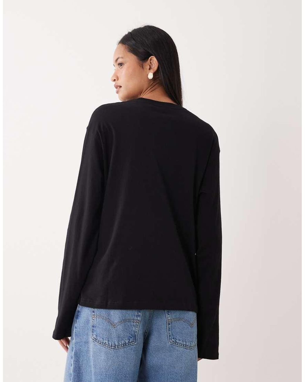 Weekday Black Oversized Boxy Fit Long Sleeve T-shirt