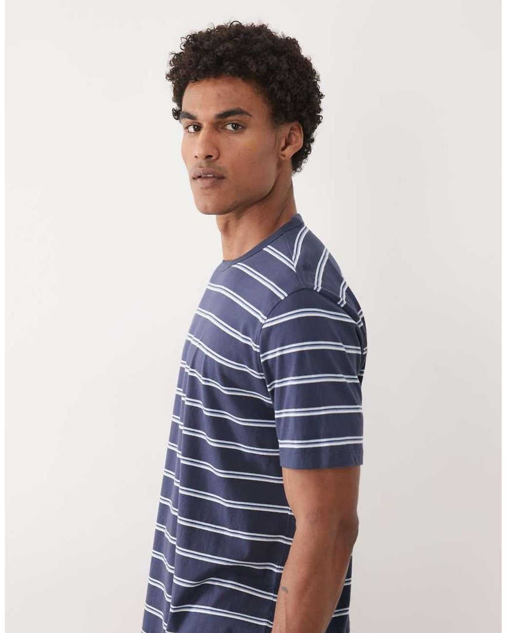 Mango Blue Mnago 100% Cotton Light Weight Striped T-shirt for men