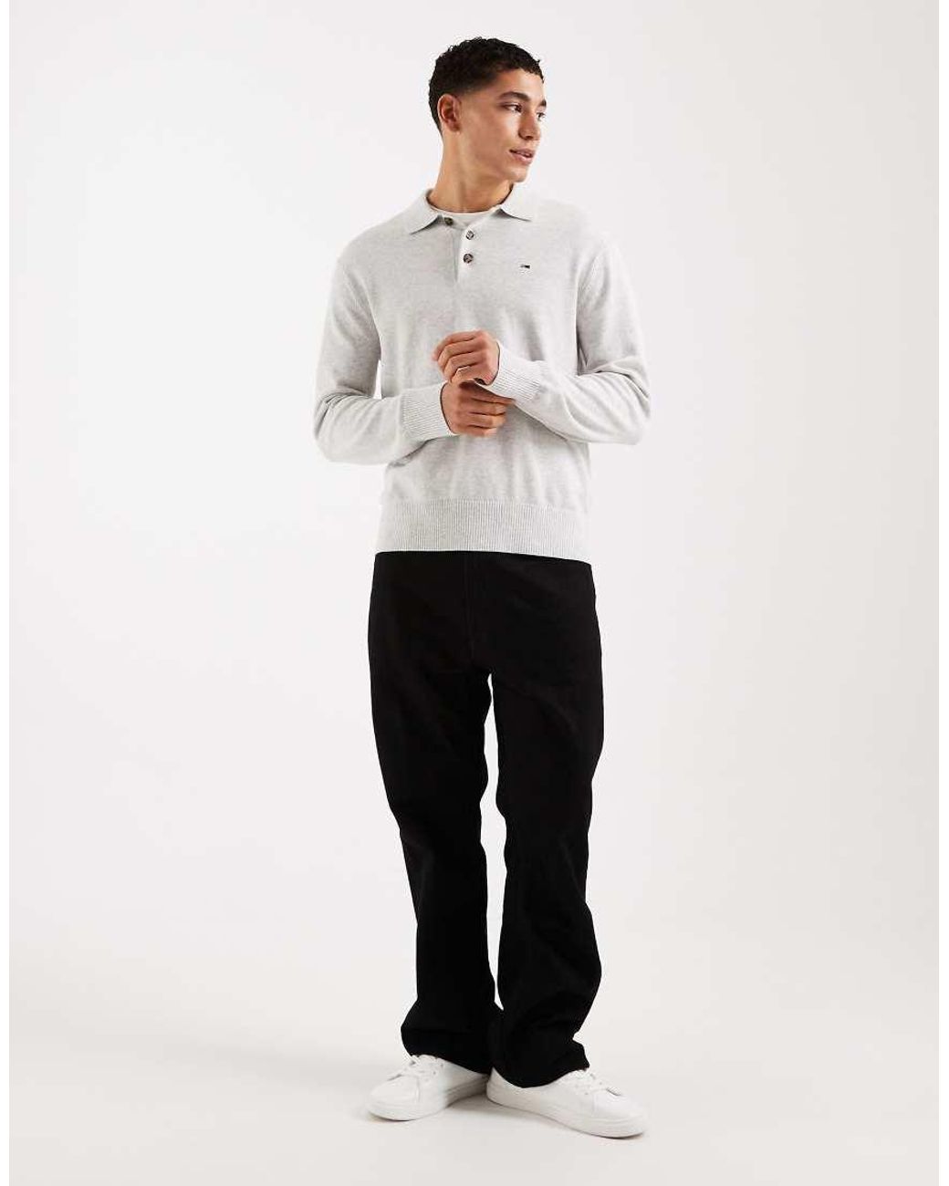 Tommy Hilfiger White Essential Knitted Long Sleeve Polo Shirt for men