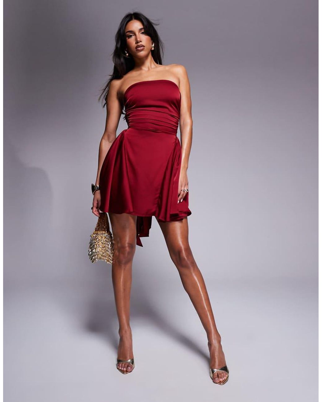 strapless open back dress NWT Lulus Add Some Glam Wine Red Satin Tie-Back Skater Dress Size Large