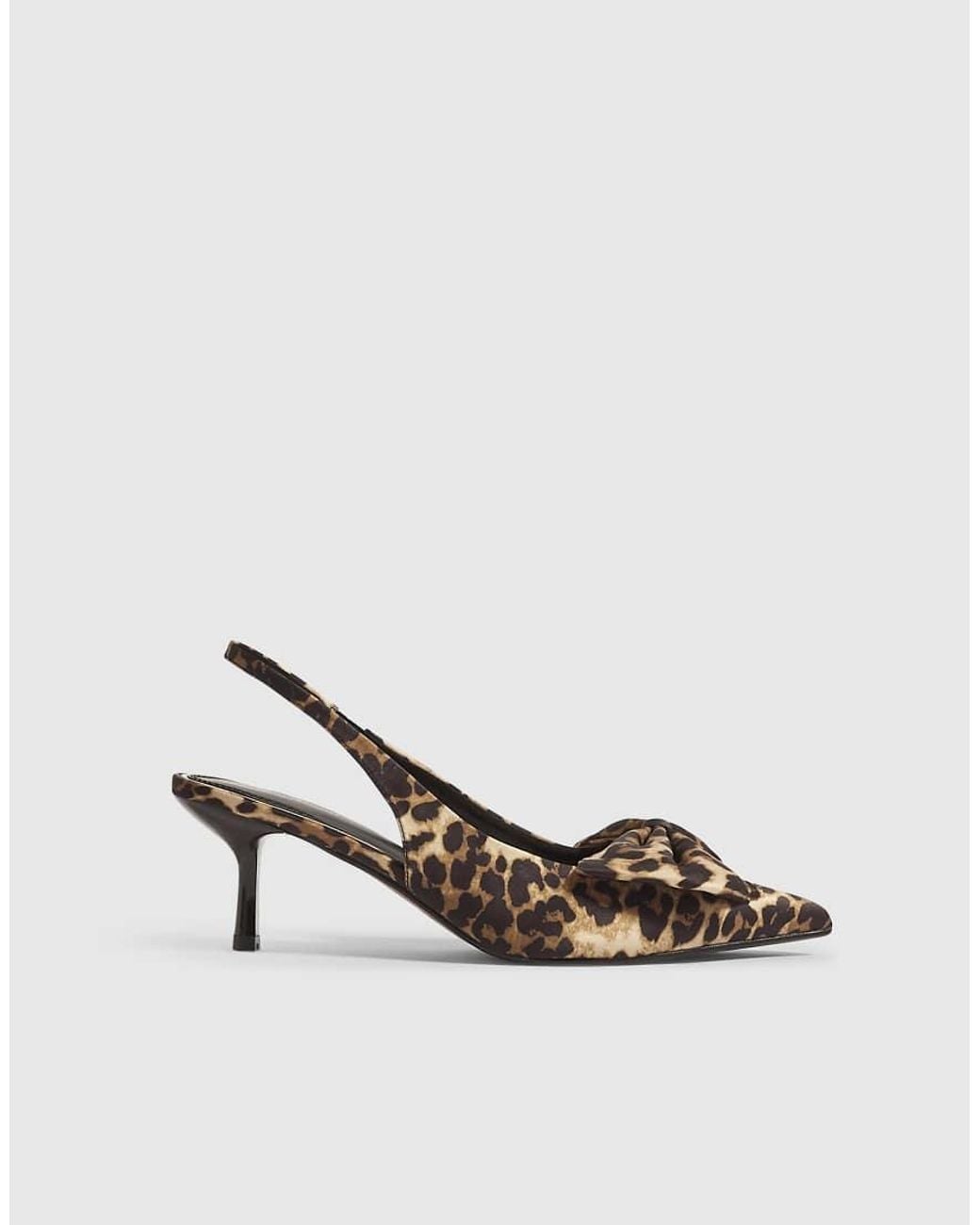 River Island Brown Leopard Bow Kitten Heel Court Shoes