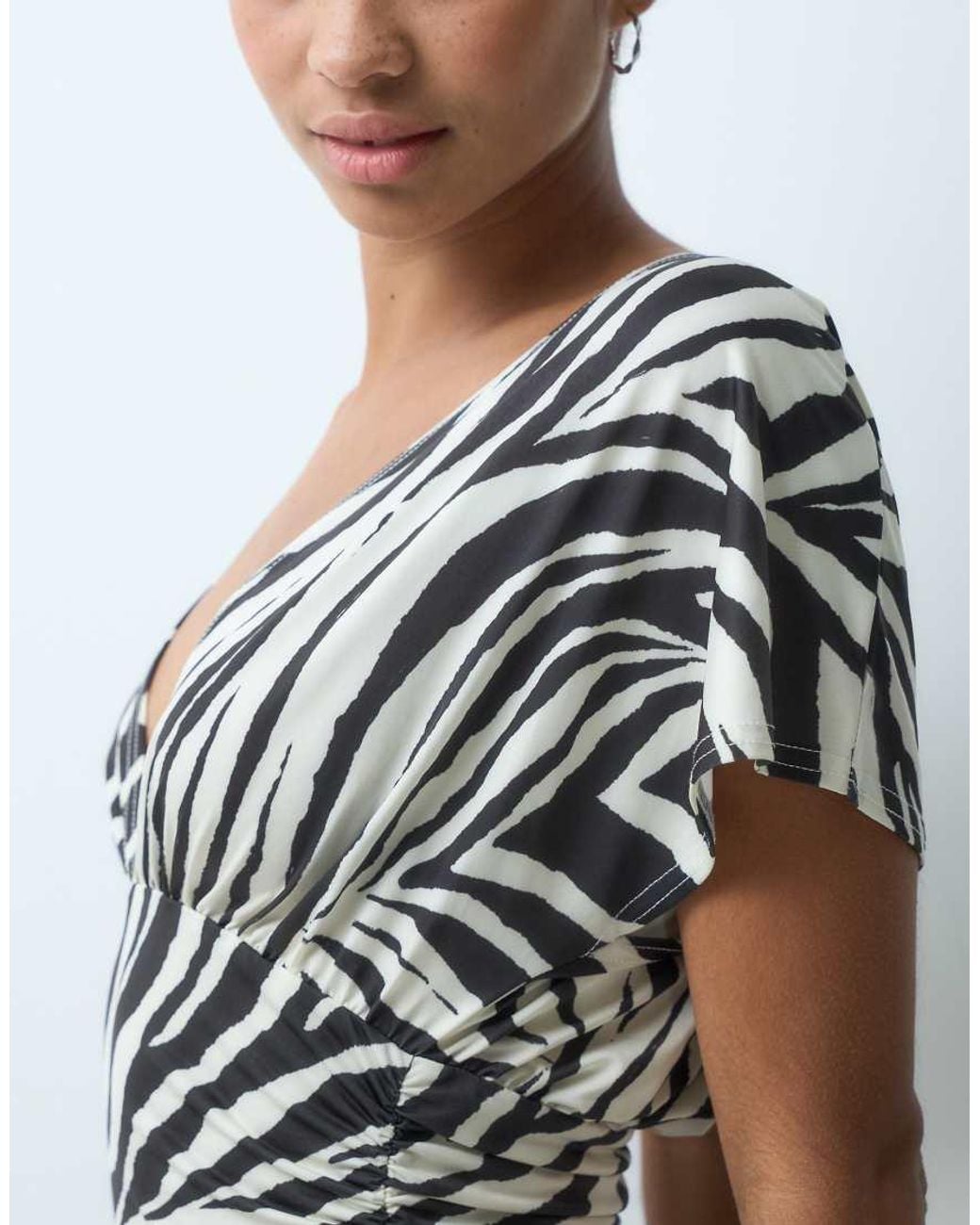Miss Selfridge Gray V Neck Top With Gathered Waist