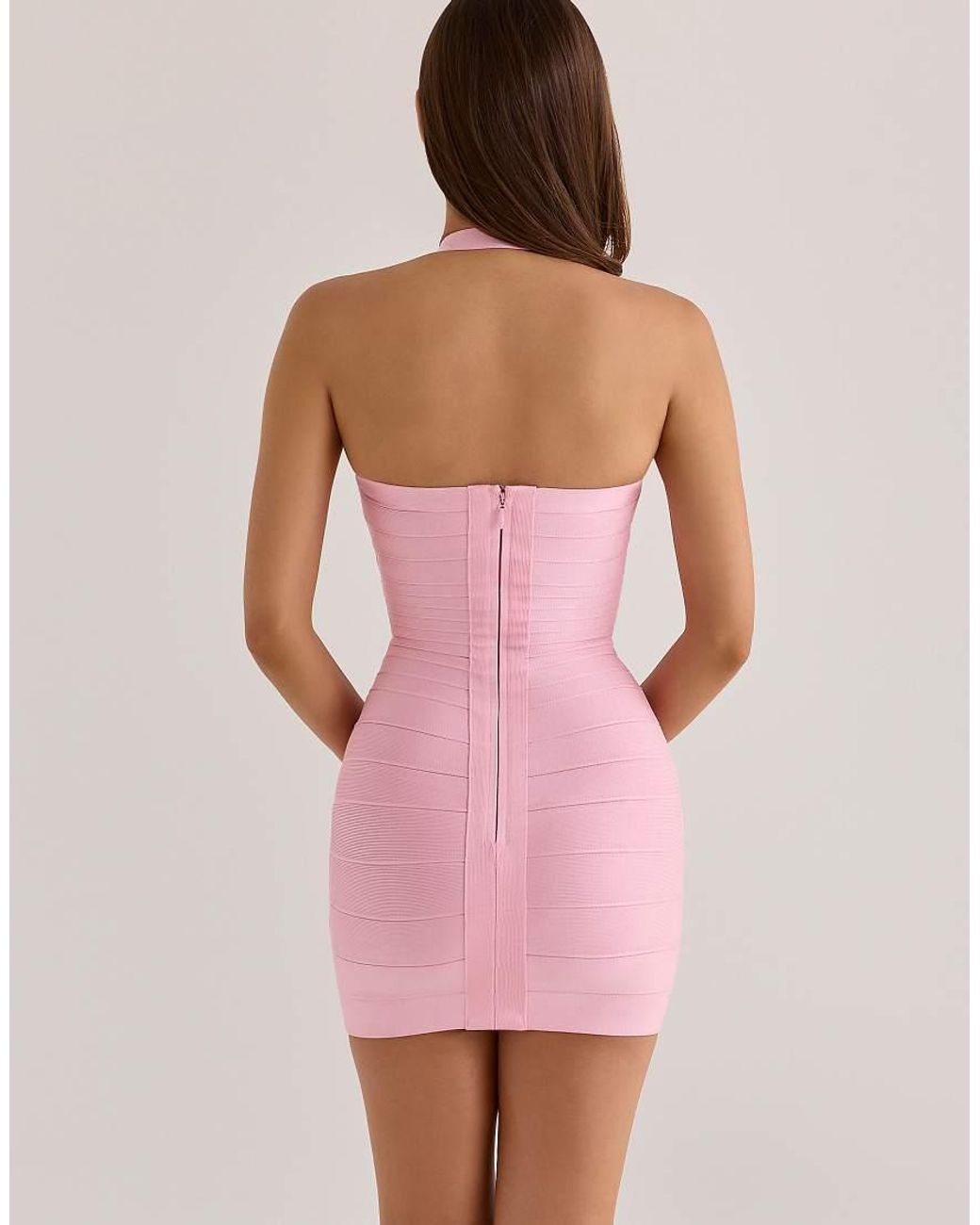 House Of Cb Pink The Silhouette Lychee Halter Neck Bandage Mini Dress