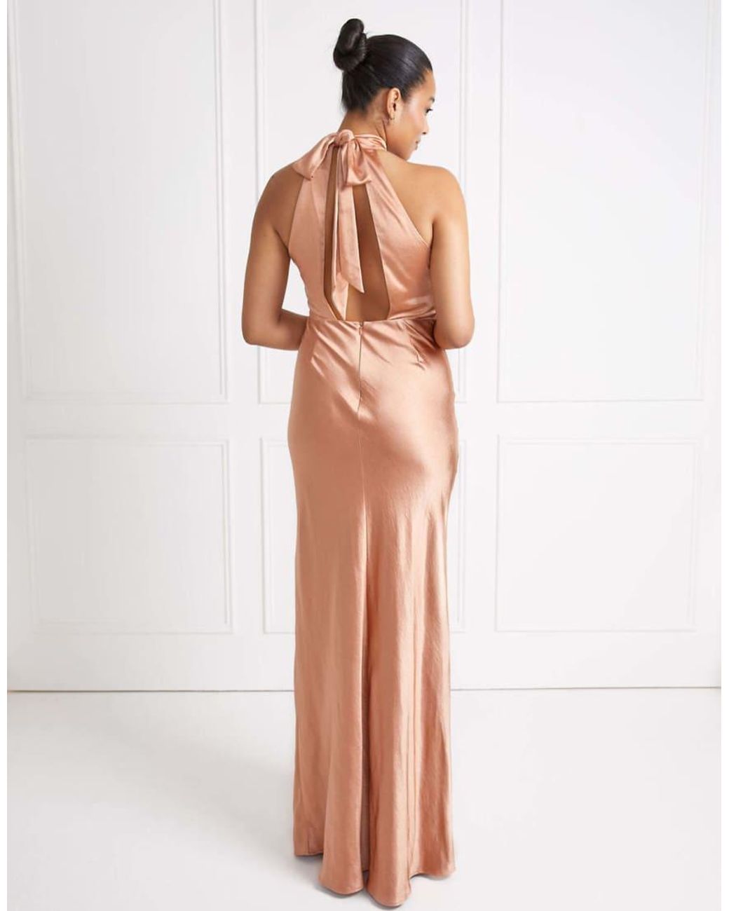 Six Stories Natural Halter Neck Satin Bridesmaid Dress