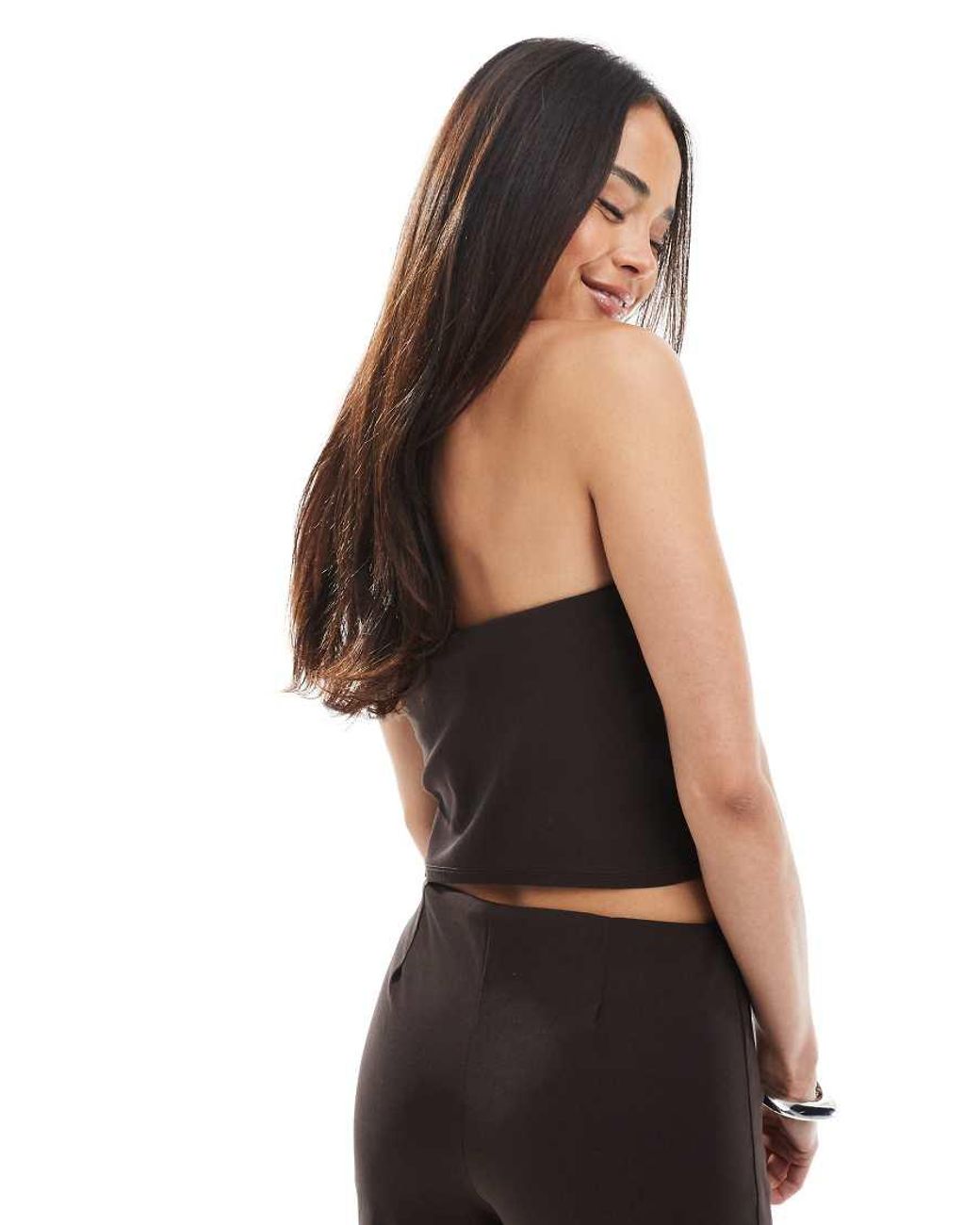 Miss Selfridge Black Bengaline Bandeau Top Co-ord