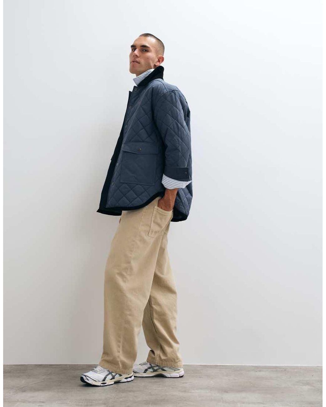 Prohibited Blue Quilted Jacket With Contrast Collar for men