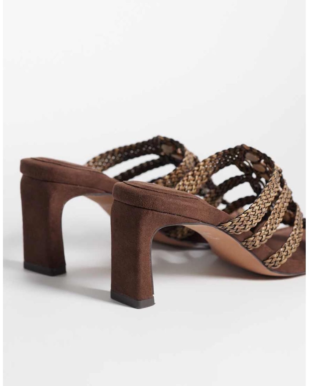 ASOS Brown Hide Beaded Weave Detail Mid Heeled Mules