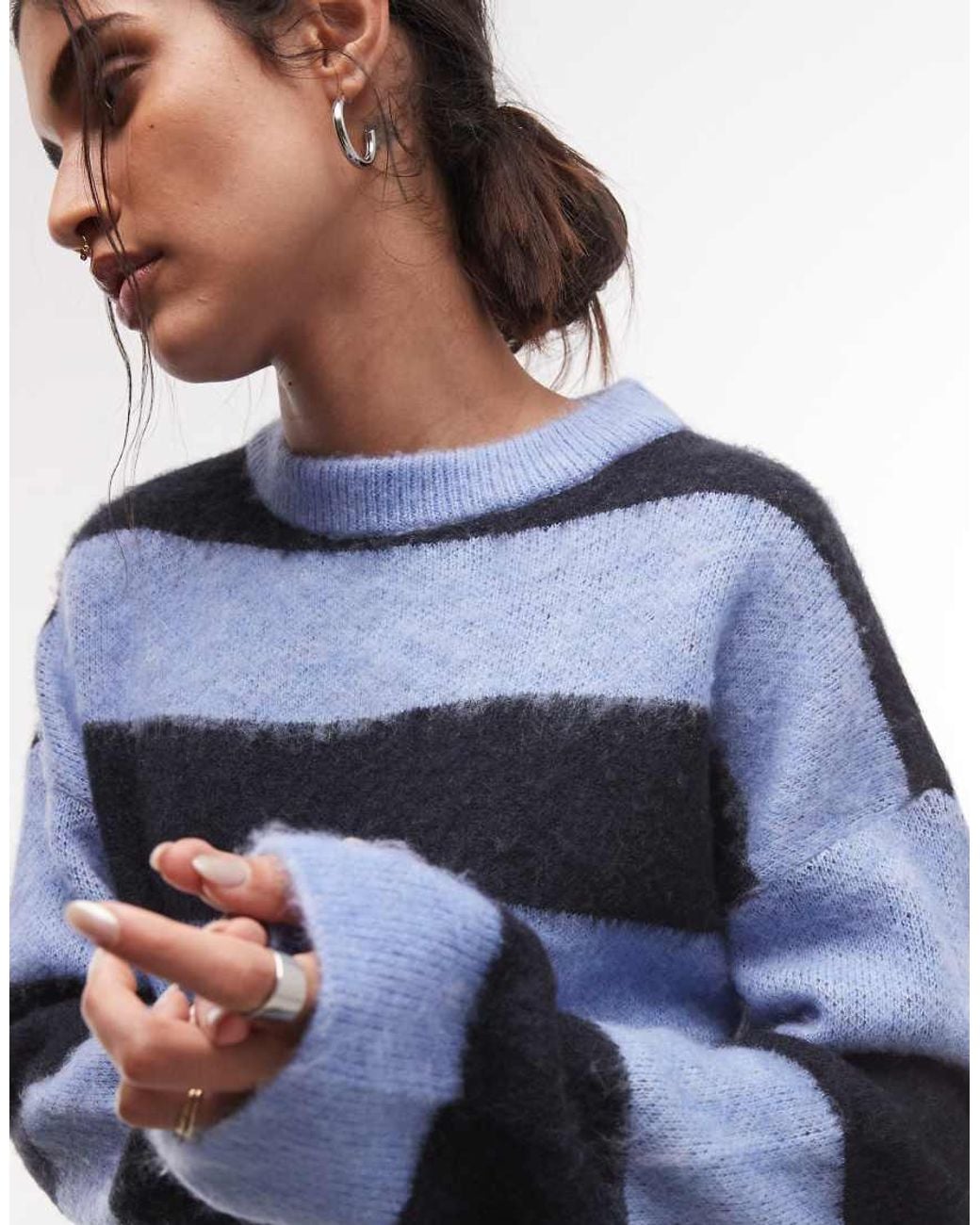 Noisy May Blue Boxy Crew Neck Brushed Knit Jumper