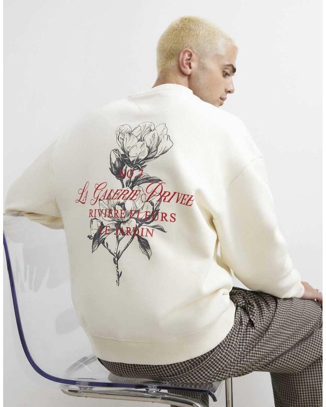 River Island White Regular Fit Cotton Floral Sweatshirt for men