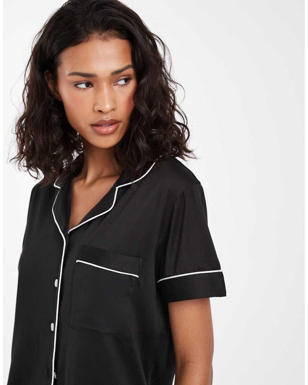 JJXX Black Revere Top And Short Pyjama Set With Piping Detail