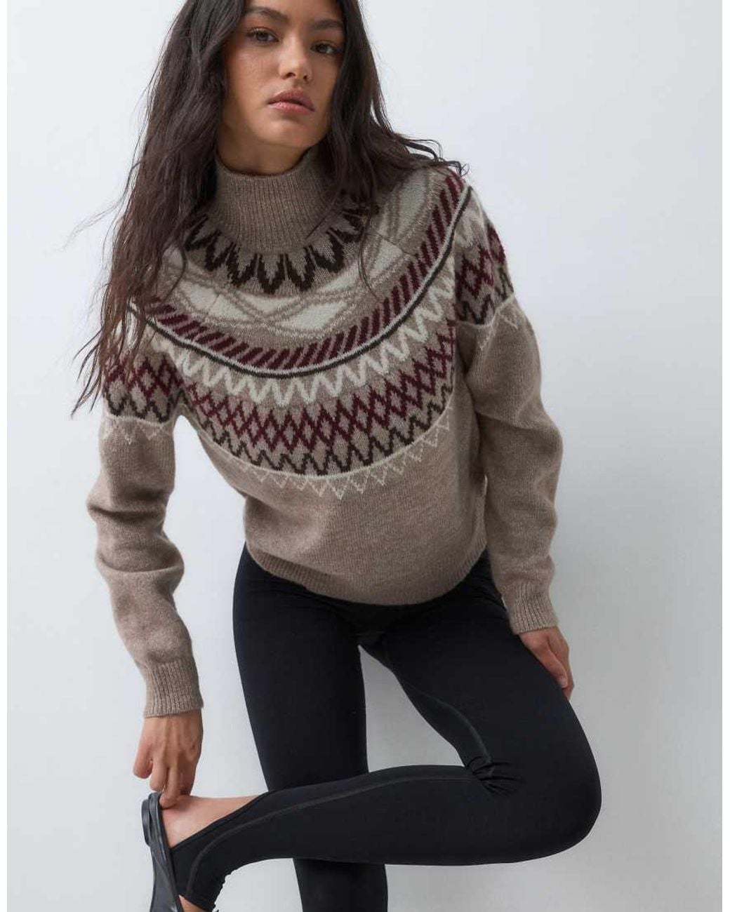 Vero Moda Gray High Neck Fairisle Jumper